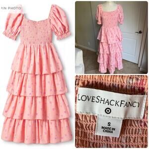 LoveShackFancy x Target Simone smocked tiered ruffled pink midi dress Sz S